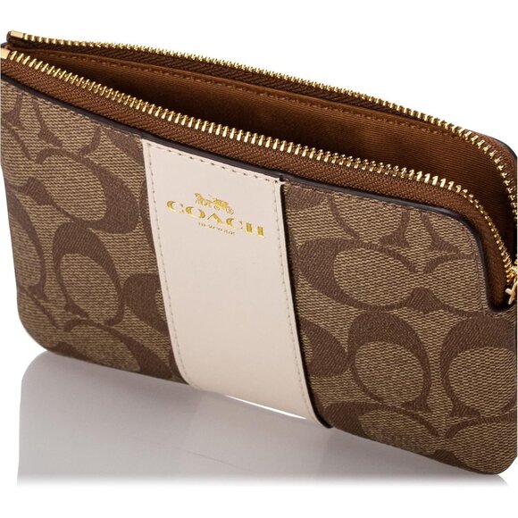 Coach Signature Brown and Cream Wristlet - Picture 3 of 8